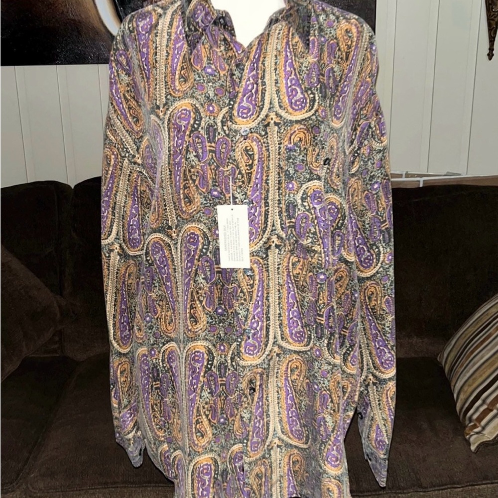 Mervyn’s • Chiamare • Medium • Purple/Gold • Paisley • 100% Silk Blouse • New
